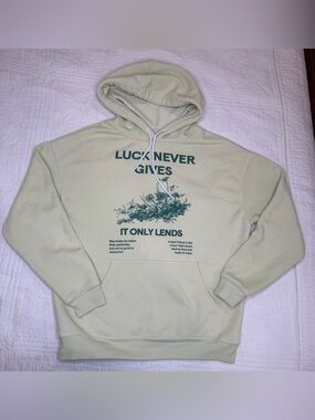 Grayson Threads Womens XS Luck Never Gives Soft Hoodie Mint Green Relaxed Fit